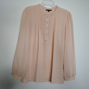 Adrianna Papell Women's Light Pink Polka Dot Tunic Shirt W/Button Detail Sz S